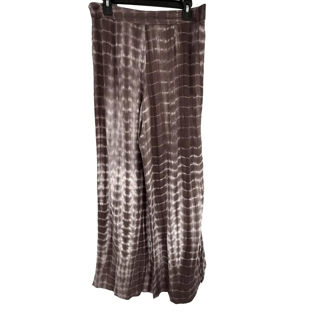 ZARA‎ Pants Women's M Front Wrap Panel Wide Leg Linen Blend Boho Chocolate Brown